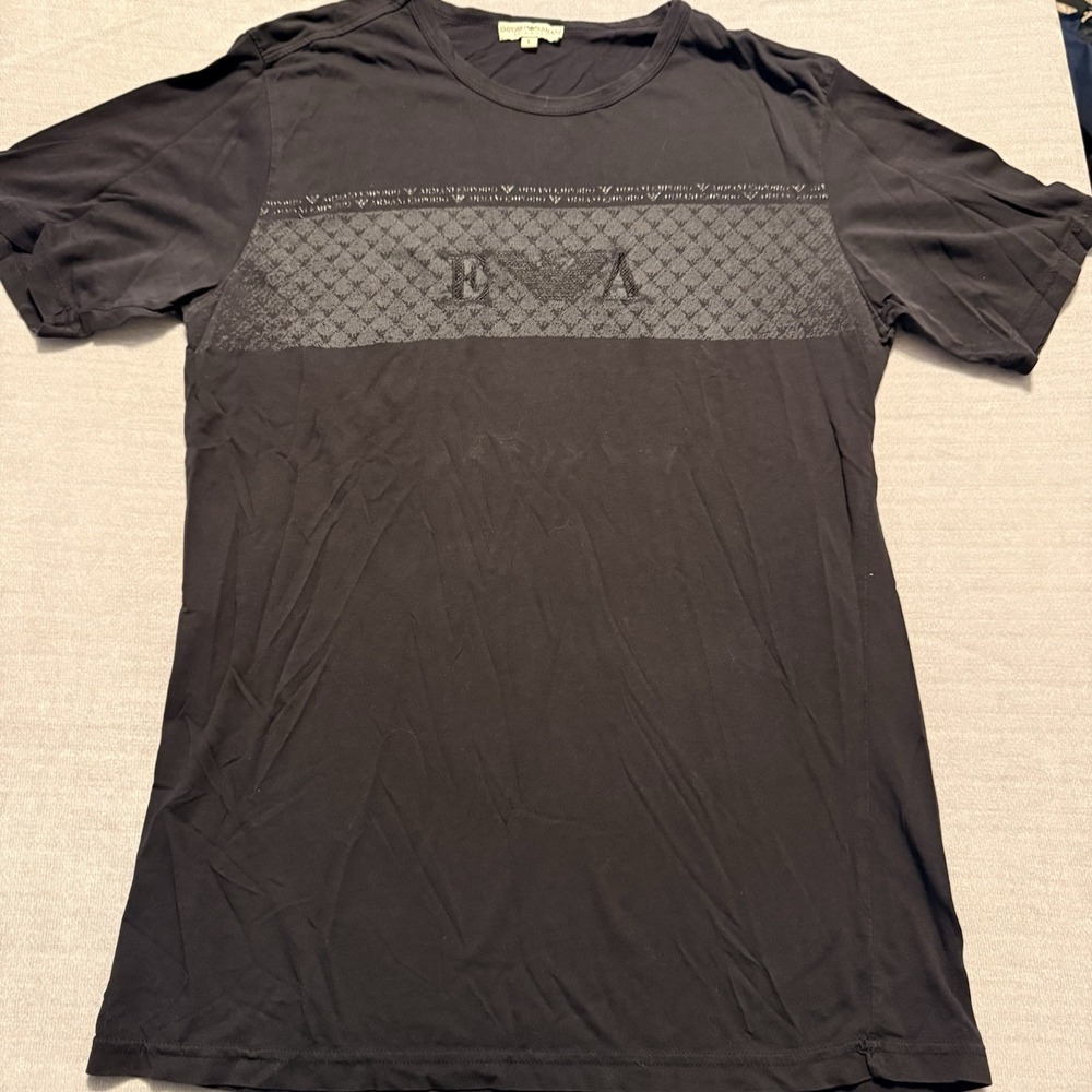 Emporio Armani Swimwear Mens L Black EA Logo Monogram Graphic T Shirt